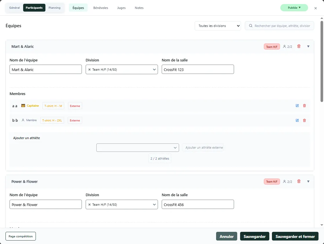 Équipes & athlètes