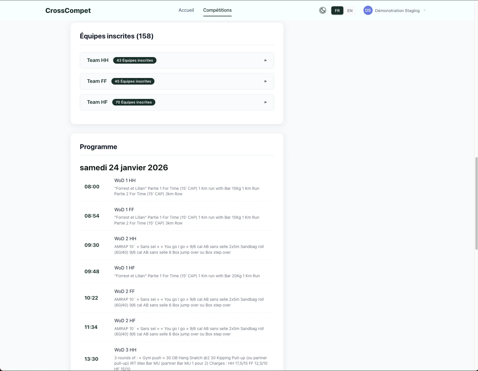 Tableau des scores live CrossCompet