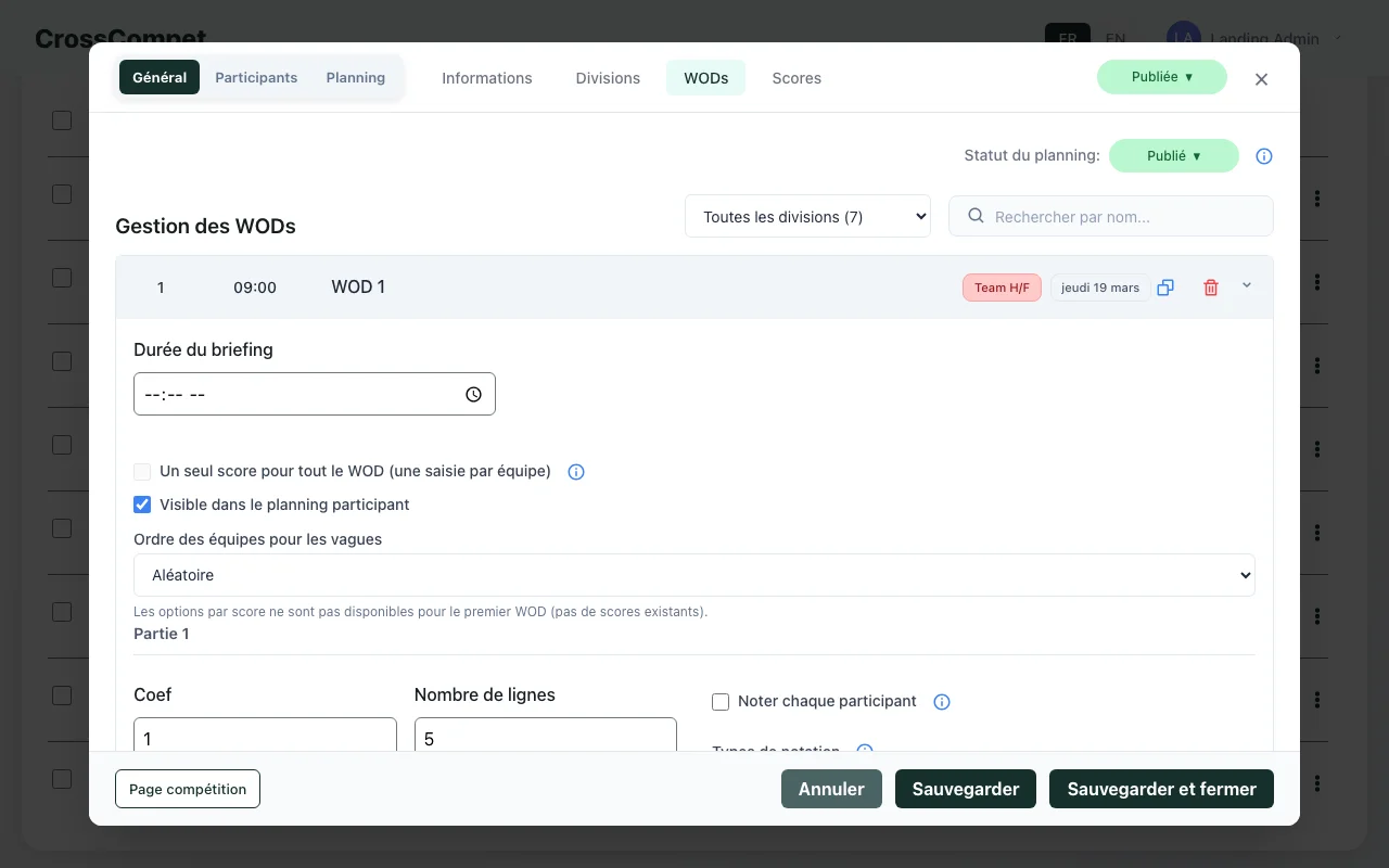 Programmation des WODs CrossCompet