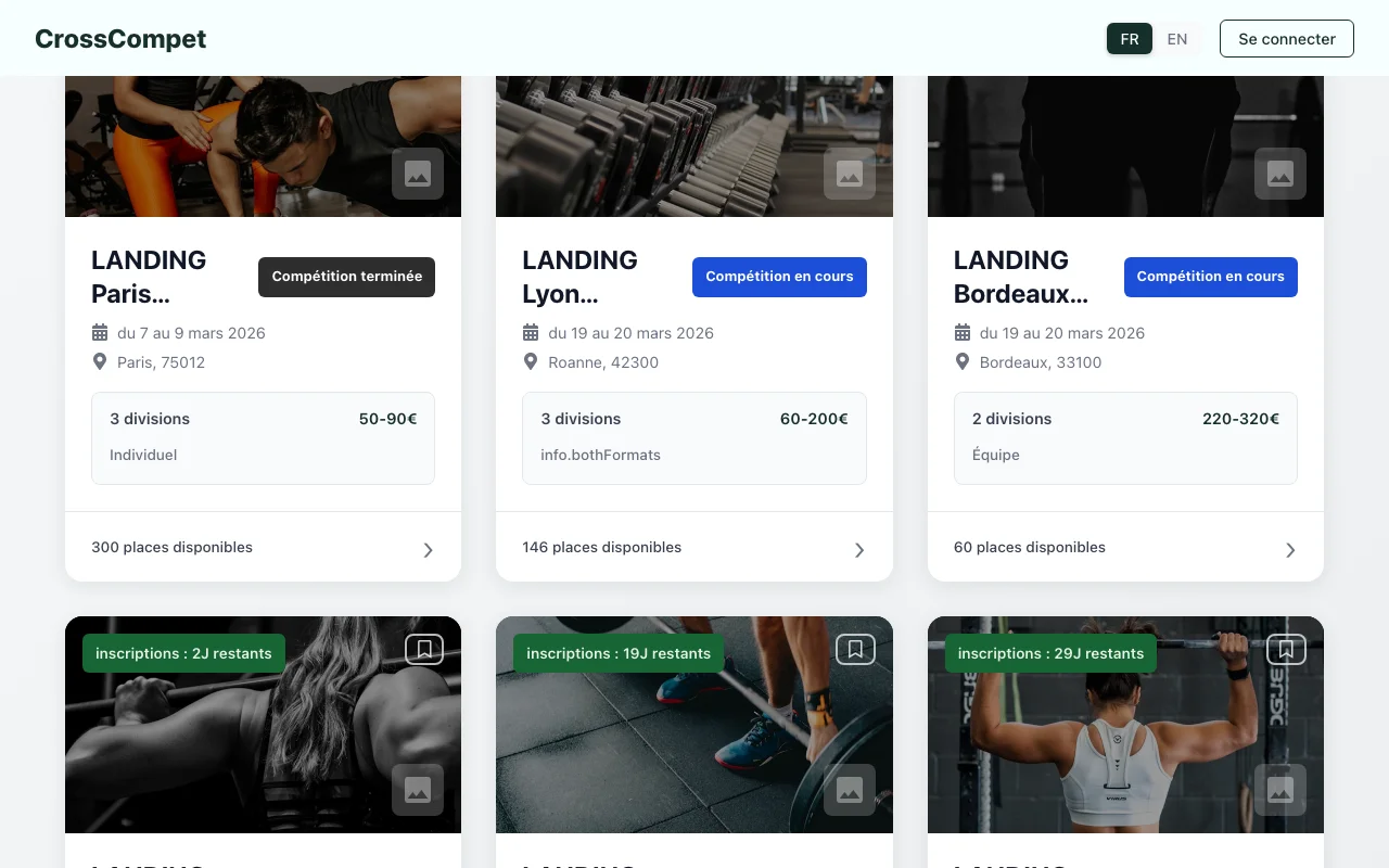 Listing des compétitions CrossCompet
